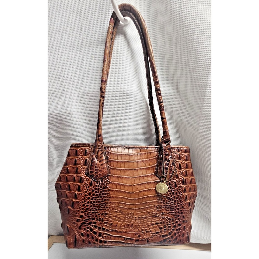 Vintage Brahmin brown crocodile embossed tote leathe double handles shoulderbag